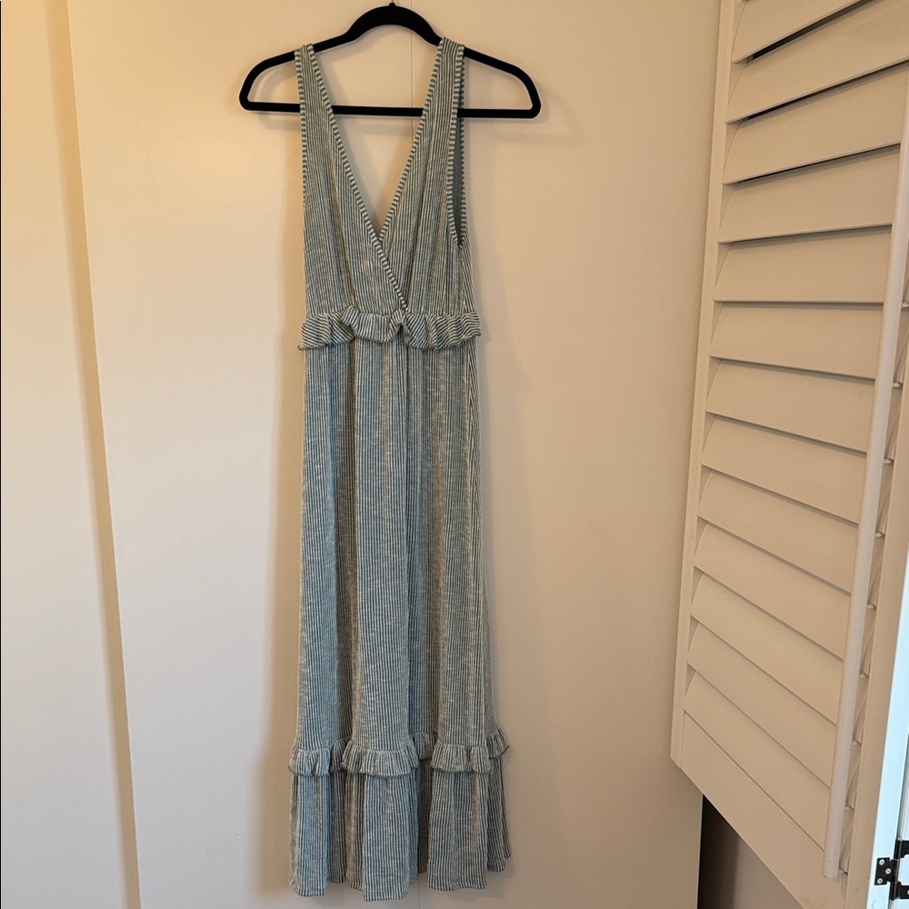 Elegant Blue Striped Maxi Dress